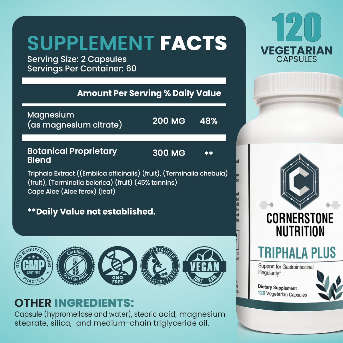 Triphala Plus - #120 - Herbal Blend With Cape Aloe - Natural Haritaki Capsules For Gentle Digestion And Colon Support - Daily Cape Aloe Capsules For Regular Bowel Function